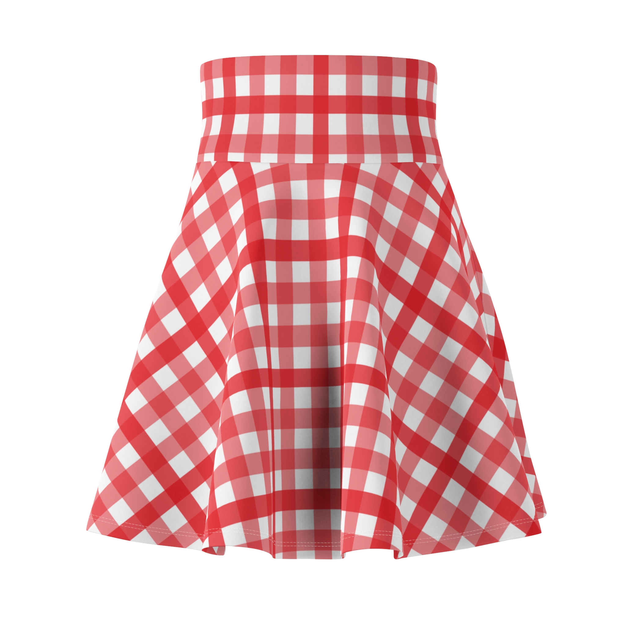 Red Gingham Skater Skirt — Vintage Picnic Plaid AOP - Image 2