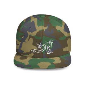 Camo Snapback Hat with White Line Art Breakdancer Embroidery
