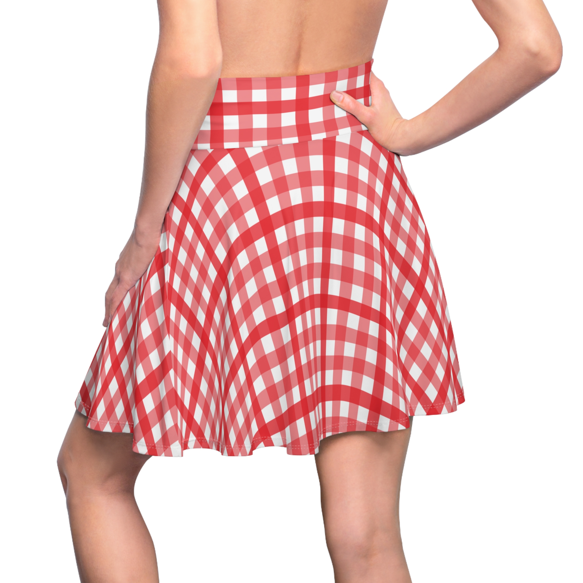 Red Gingham Skater Skirt — Vintage Picnic Plaid AOP - Image 6