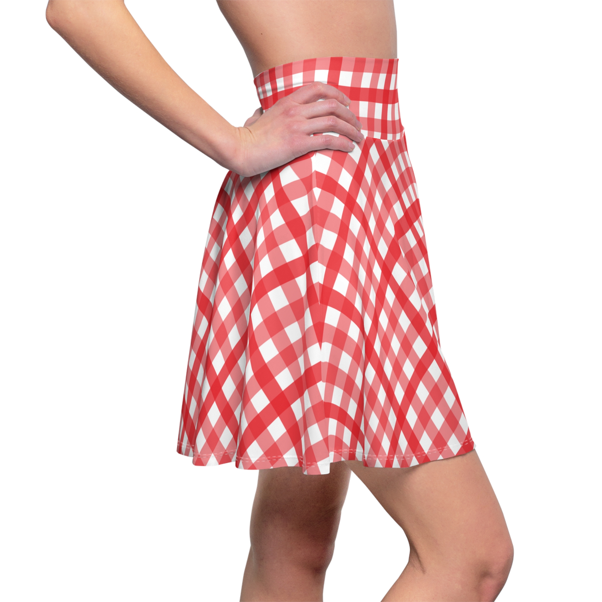Red Gingham Skater Skirt — Vintage Picnic Plaid AOP - Image 7