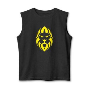 Lion Shield Muscle Tank — Bold Yellow Tribal Lion Graphic | Unisex