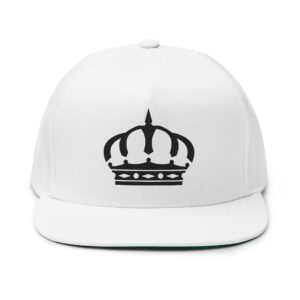 Crown Embroidered Flat Bill Cap — White Snapback Hat