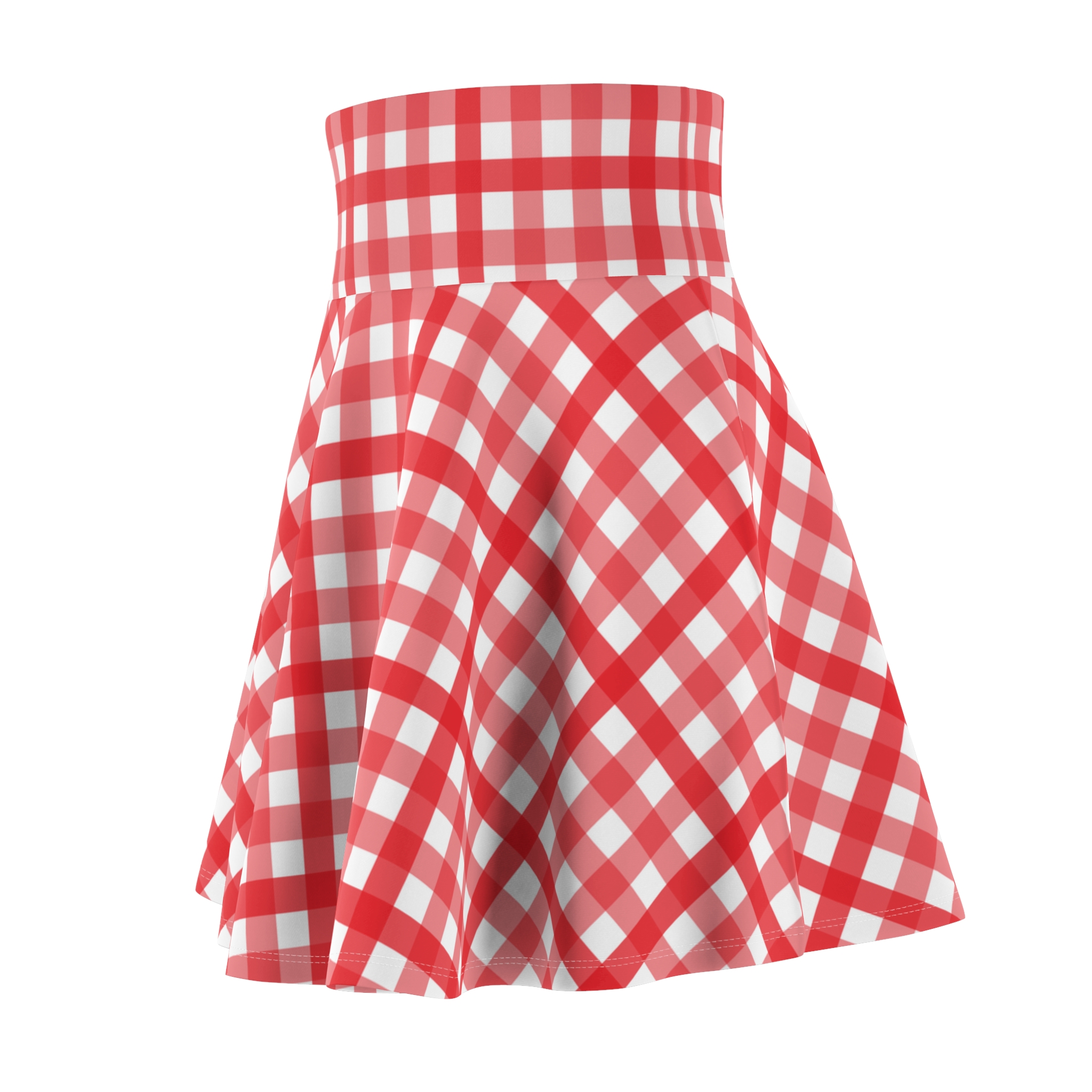 Red Gingham Skater Skirt — Vintage Picnic Plaid AOP - Image 3