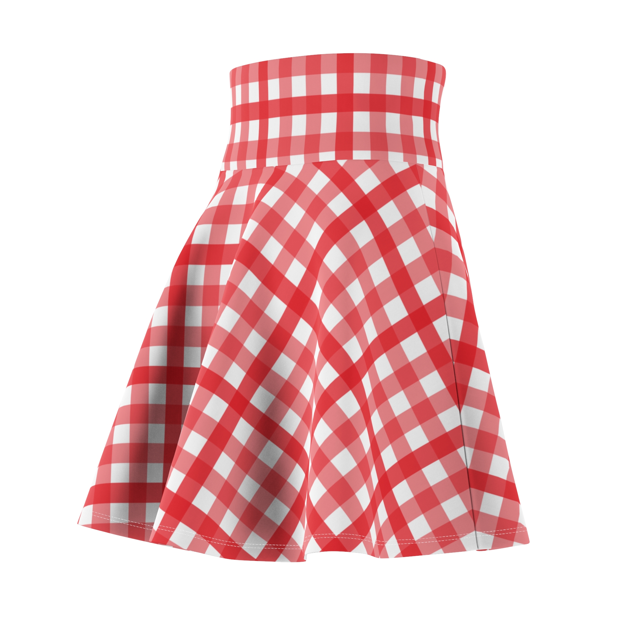 Red Gingham Skater Skirt — Vintage Picnic Plaid AOP - Image 4